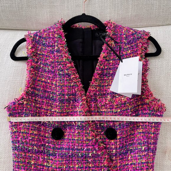 NEW WITH TAGS!!! BALMAIN Double-breasted tweed minidress PINK SIZE 40FR - 8US - Picture 7 of 13